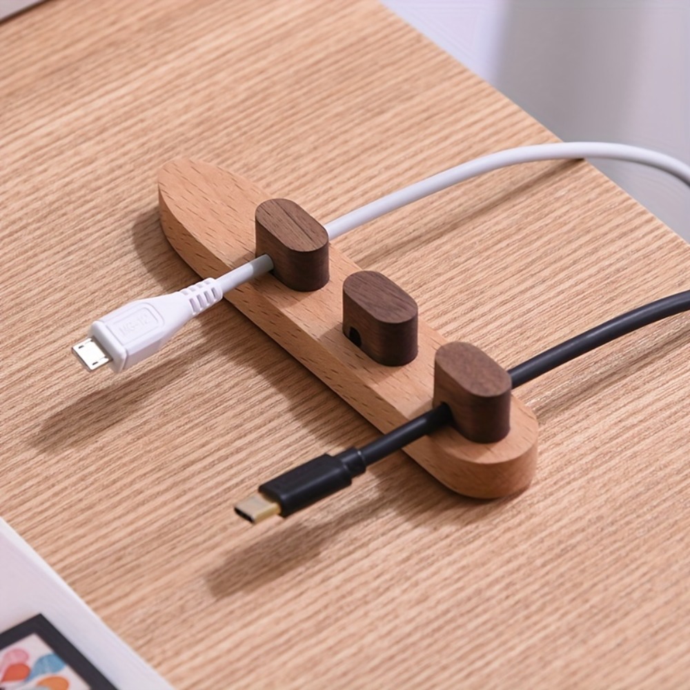 Desk Cable Clip - Houten kabelorganizer met kleefstrip, draadhouder zonder